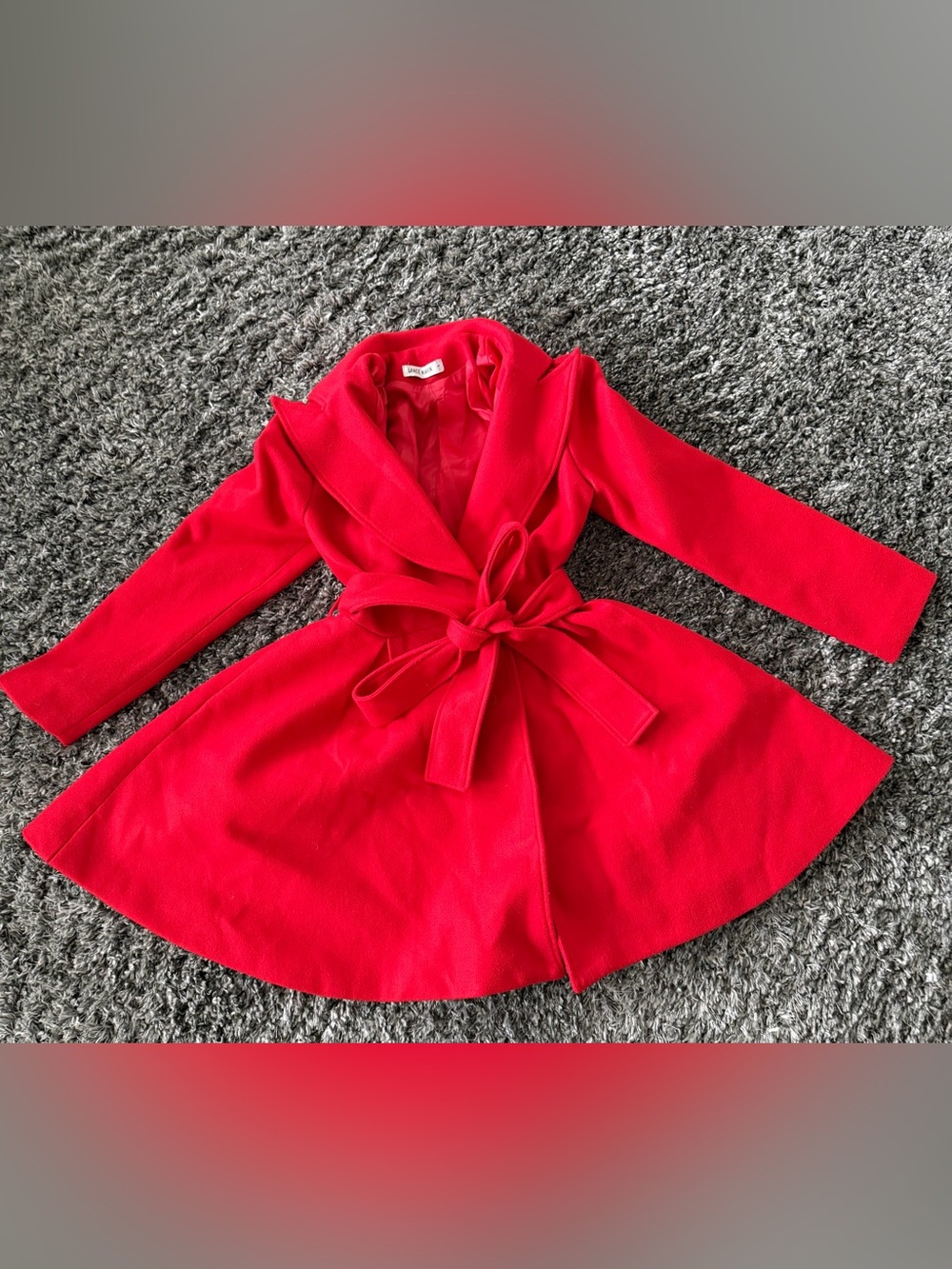Grace Karin Red Fit & Flare Belted Coat Size Small